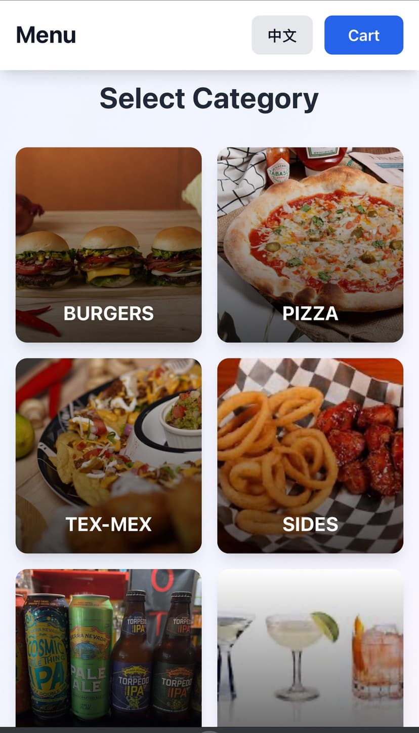QR Menu Category Selection